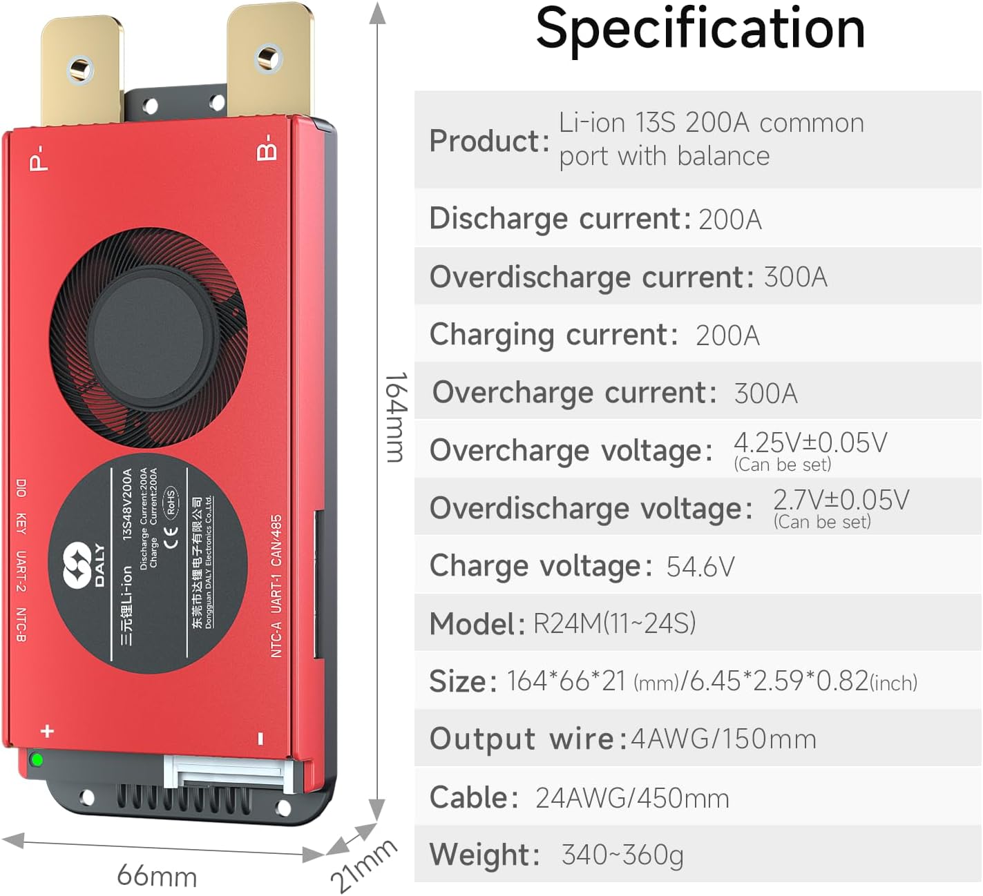 DALY Smart 13S BMS 48V 200A with WiFi Module and CAN 485 Communication Protection Board for Li-ion Lithium Battery Pack(Li-ion 13S 48V，200A)