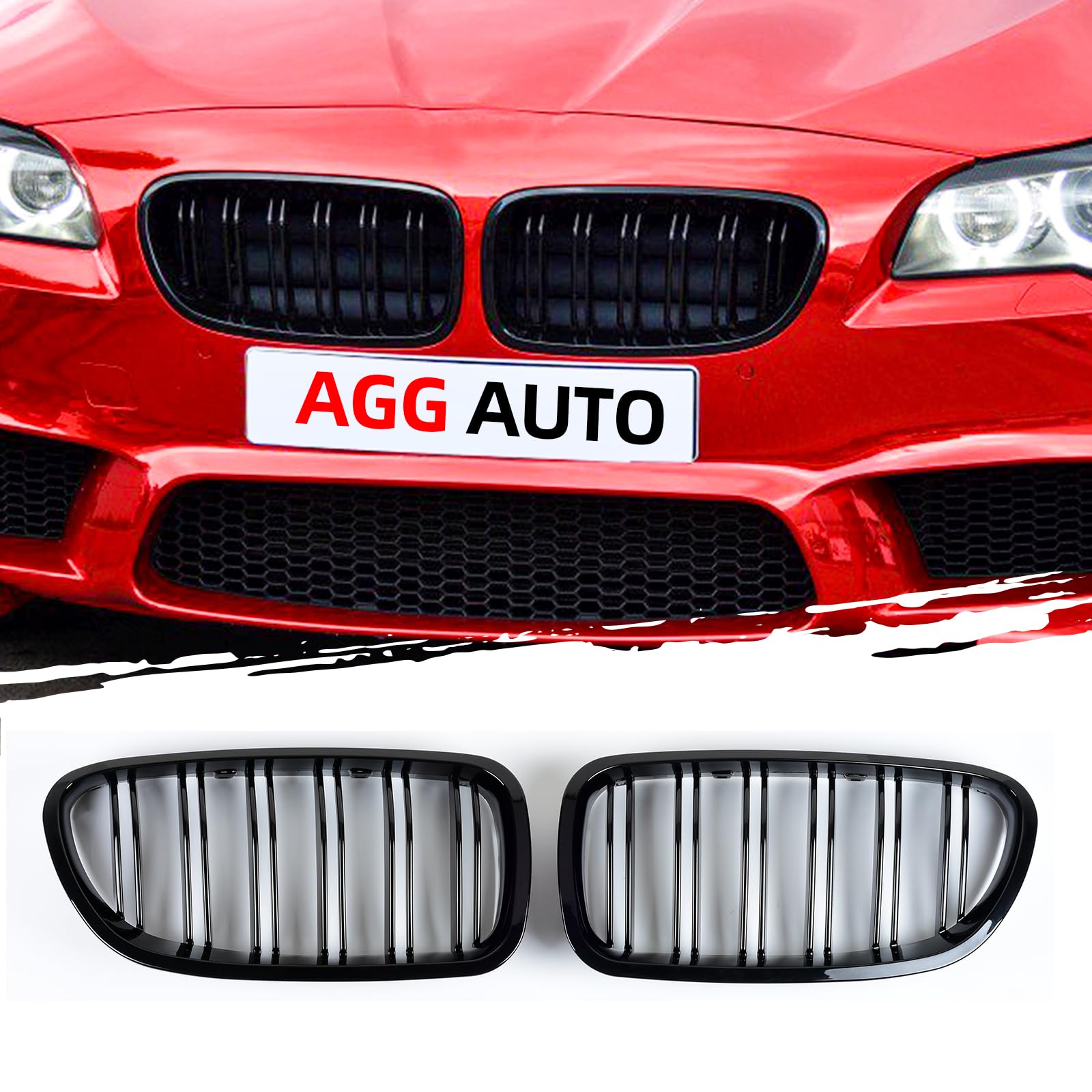 AggAuto Rejilla radiador negro brillante para BMW Serie 5 F10/F11 2010-2016 | 6 barras dobles riñones delanteros, material ABS resistente, instalación sencilla, compatible F10 F11