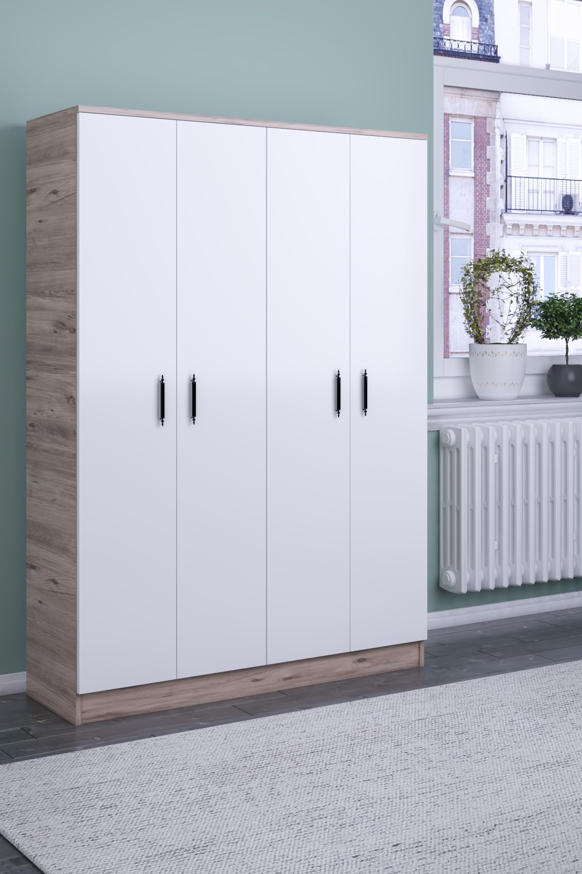 ABETE-4 KAPILI GARDIROP-ÇEKMECESİZ/CEVİZ-BEYAZ