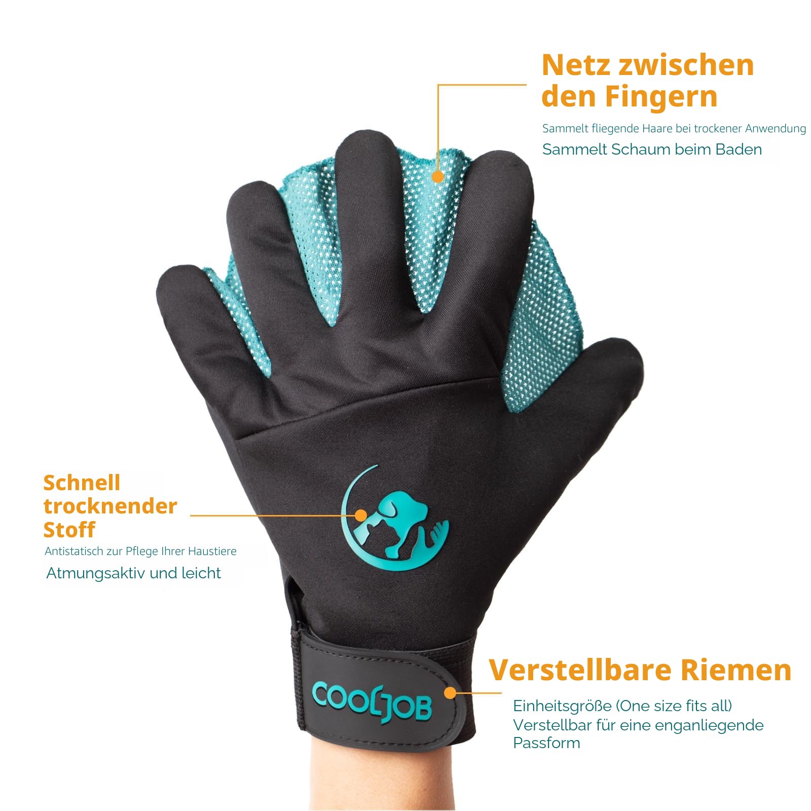 COOLJOB Fellpflege-Handschuhe, Haustier-Shampoo-Badebürste, schonender Handschuh mit Entfilzungsbürste, Enthaarungshandschuh für Katze, Hund, Pferd, Kaninchen(Größe M-L)