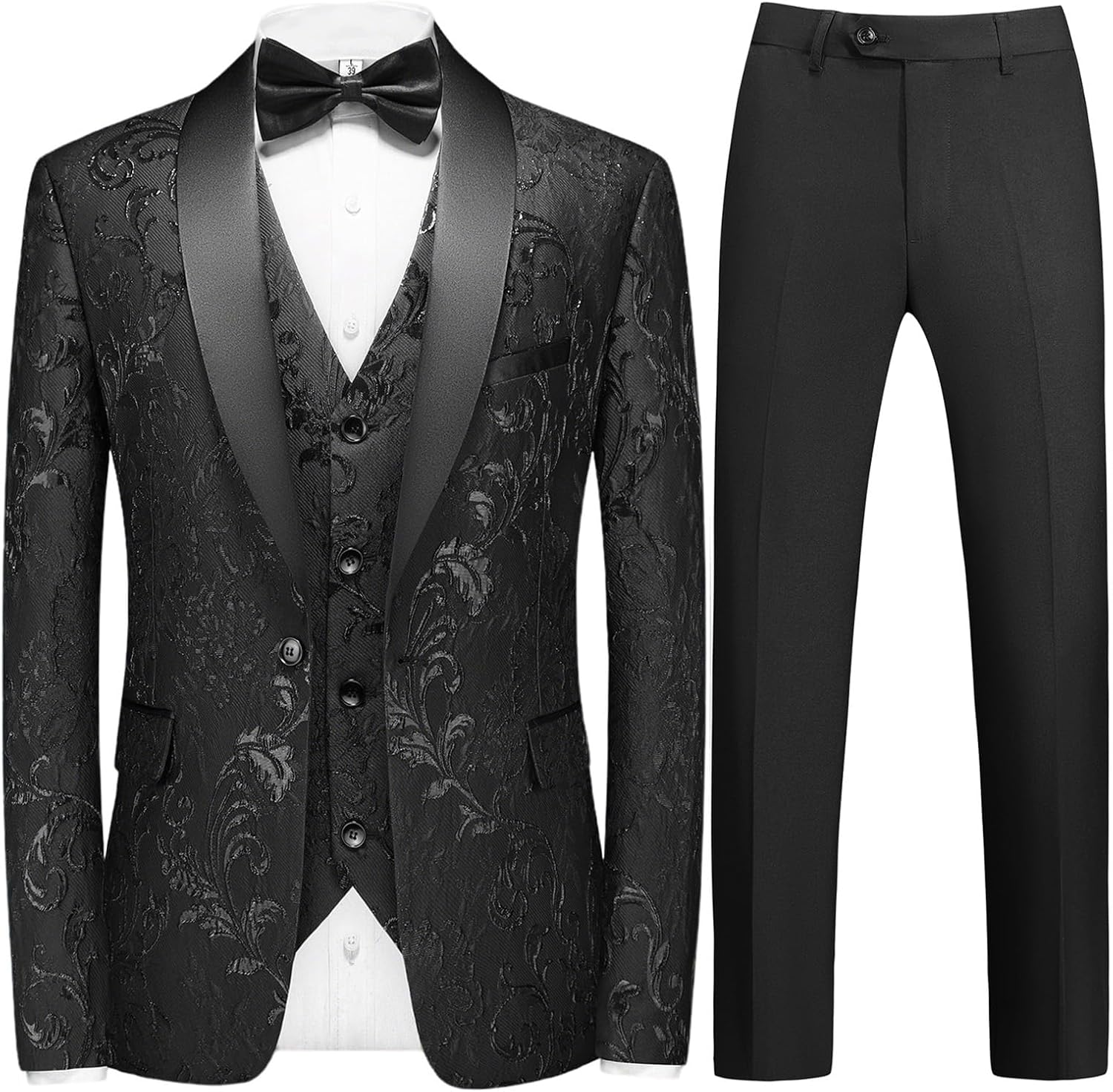 Tuxedo Suit for Men 3 Piece Regular Fit Suit One Button Shawl Lapel Blazer Jacket Vest Pants Set for Wedding Prom