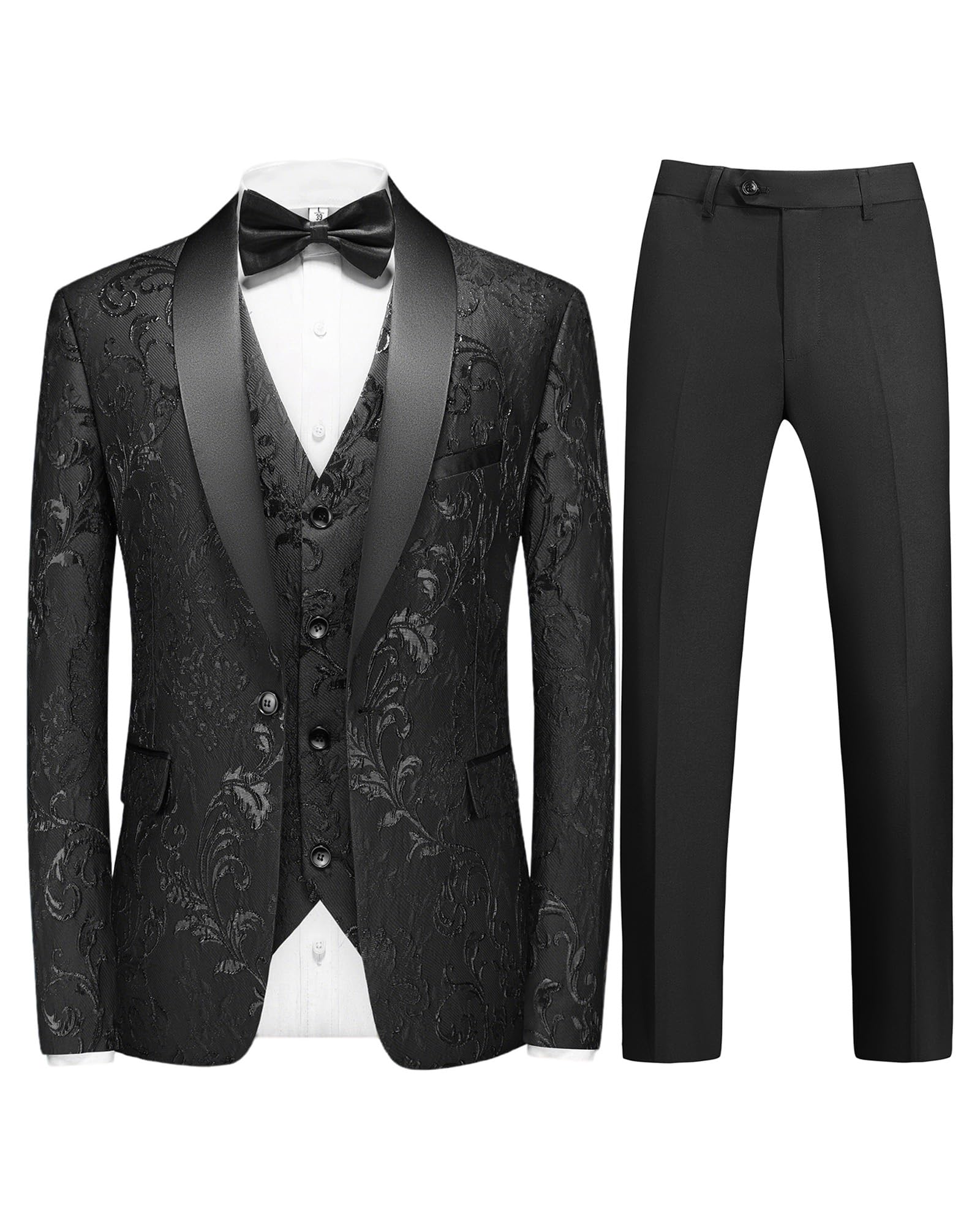 KUDORO Tuxedo Suit for Men 3 Piece Regular Fit Shawl Lapel
