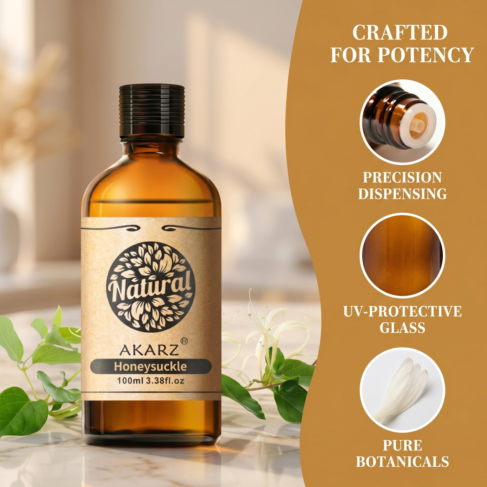 AKARZ 100ml Olejek esencjny z Kapryfolium - Naturalny olejek aromatyczny do dyfuzorów, lamp aromatycznych i aromatów pomieszczeń