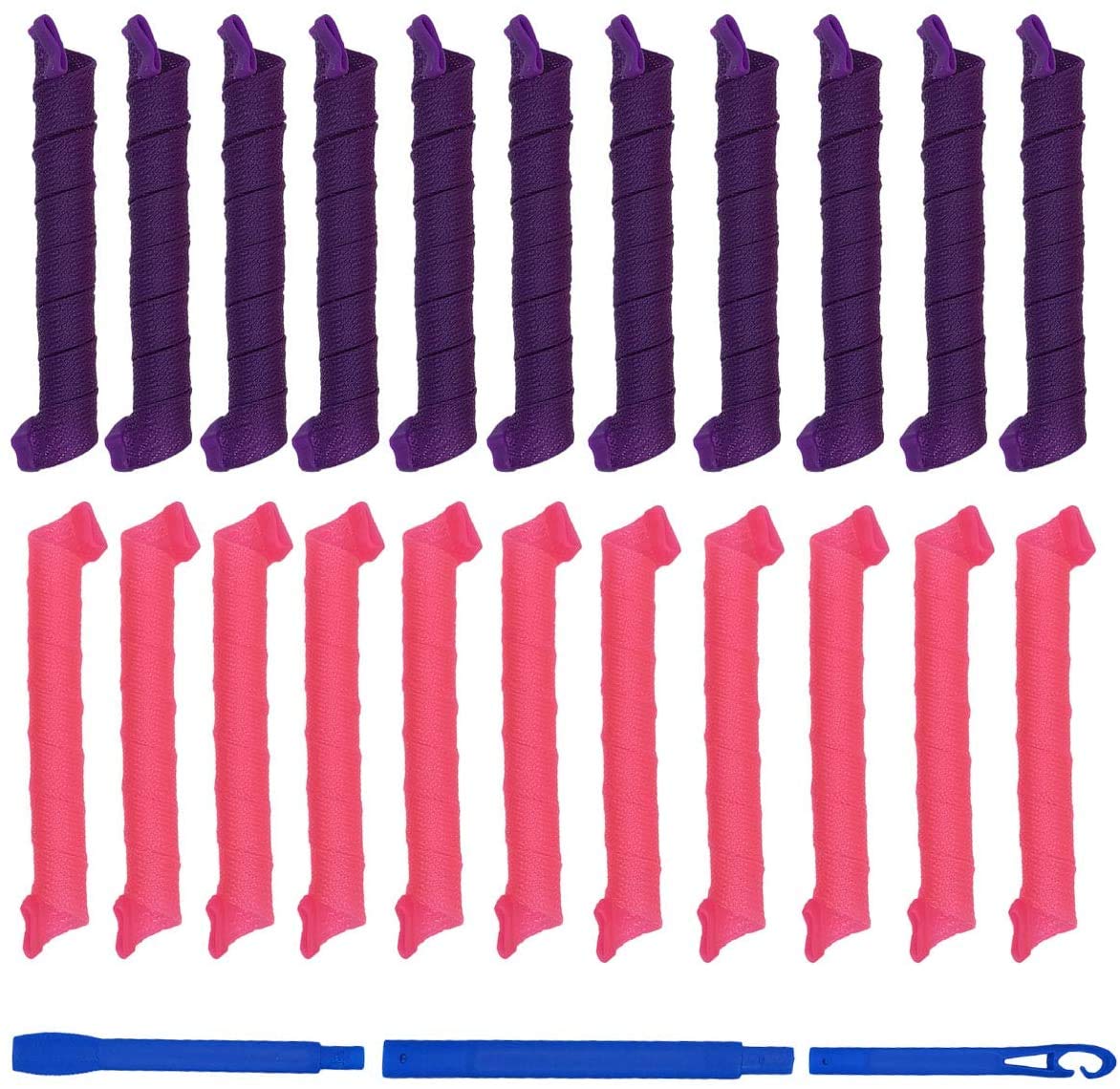 40 Pièces Bigoudis Boucles en Spirale, Bricolage Nuit Sans Chaleur Avec Crochets de Coiffage, Rouleaux Outils de Coiffure pour Femmes (Violet et Rouge, 55 cm)