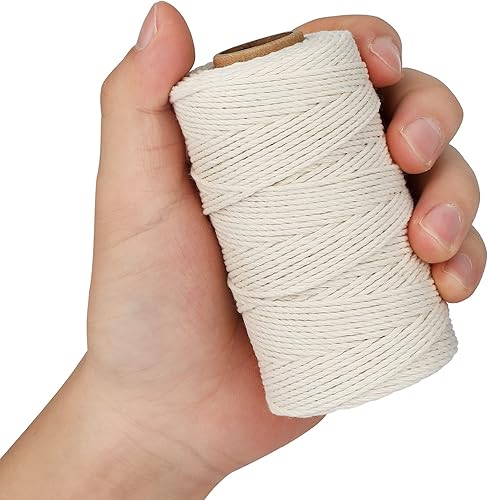 Miniatura 4 de Cordón de macramé cuerda de algodón de 0118in x 328 pies cuerda de algodón blanca para colgar plantas de punto decoración de boda de Navidad verde