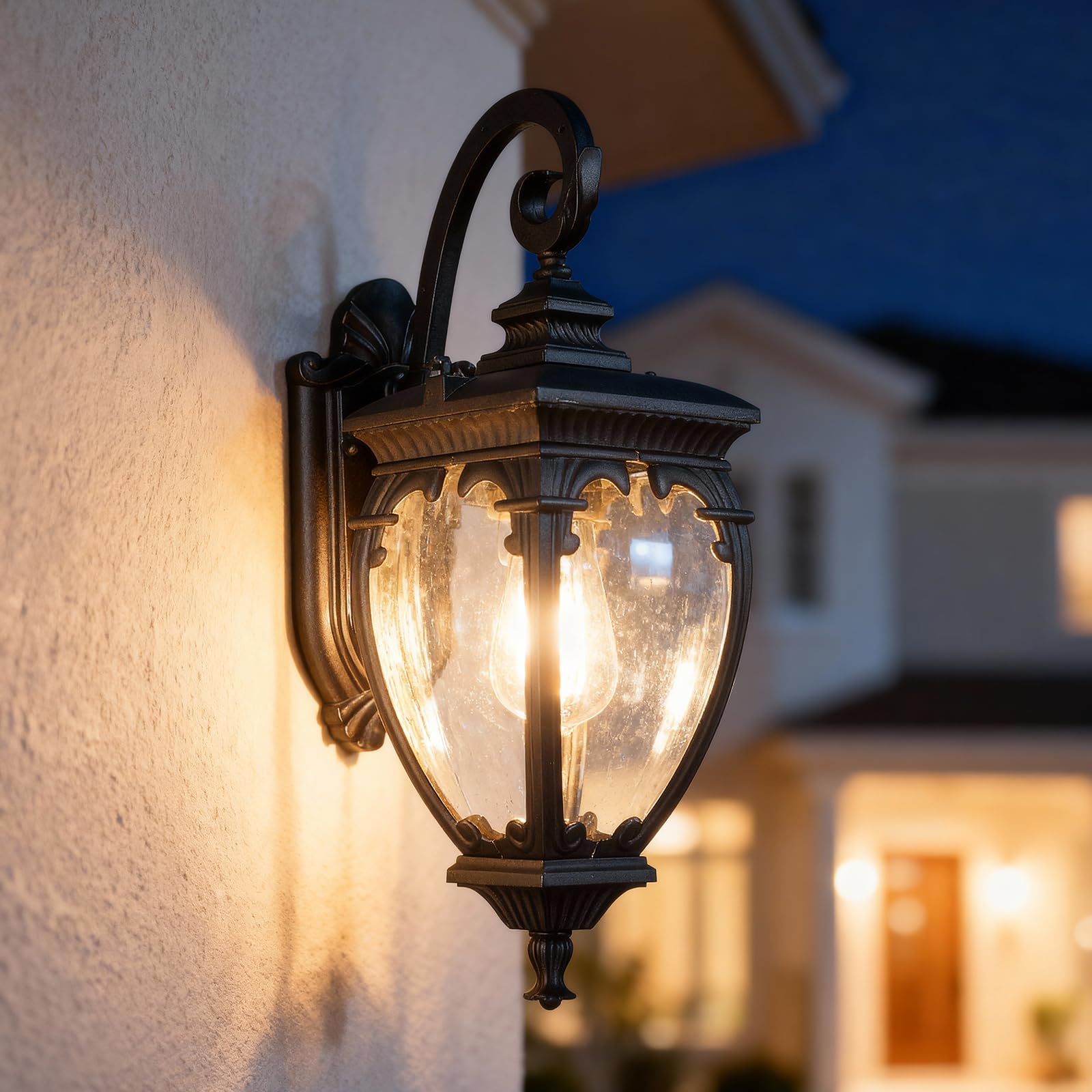 Modern Outdoor Wall Light with Seeded Glass for Porch Lights, Matte Black Outdoor for Halway, Patio, Porch, Driveway, Garden, Small-image-32