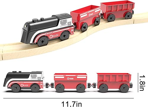 Miniatura 7 de Tren a pilas para pista de madera, tren motorizado para niños pequeños a partir de 3 años, juego de 3 juguetes de tren eléctrico compatible con