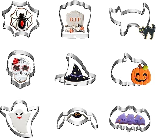 Tmflexe Cortador de galletas de Halloween, paquete de 9, calabaza fantasma bruja araña