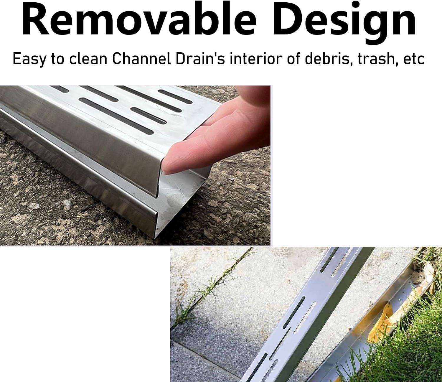 Outdoor Drainage Grate System - 3-Piece Stainless Steel Trench Drainage Channel for Terrace & Garden - Narrow Floor Drain Grates for Yard/Garage Use