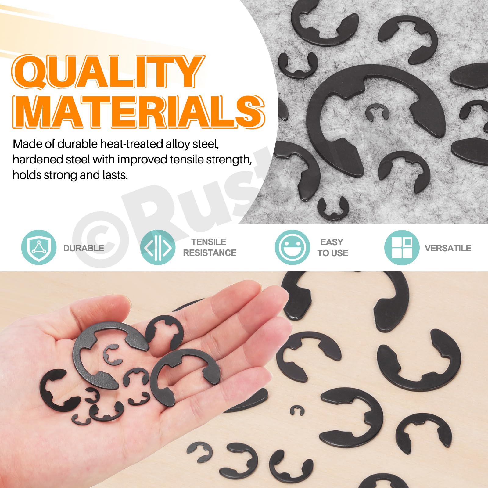 Rustark 211PCS 14 Sizes Black E-Clip External Retaining Rings Assortment Kit Alloy Steel E Clip Circlip Rings E-Clips Retainer Circlip Rings Washers E-Clips Assortment Set for Gears Pulleys Axles - Image 3