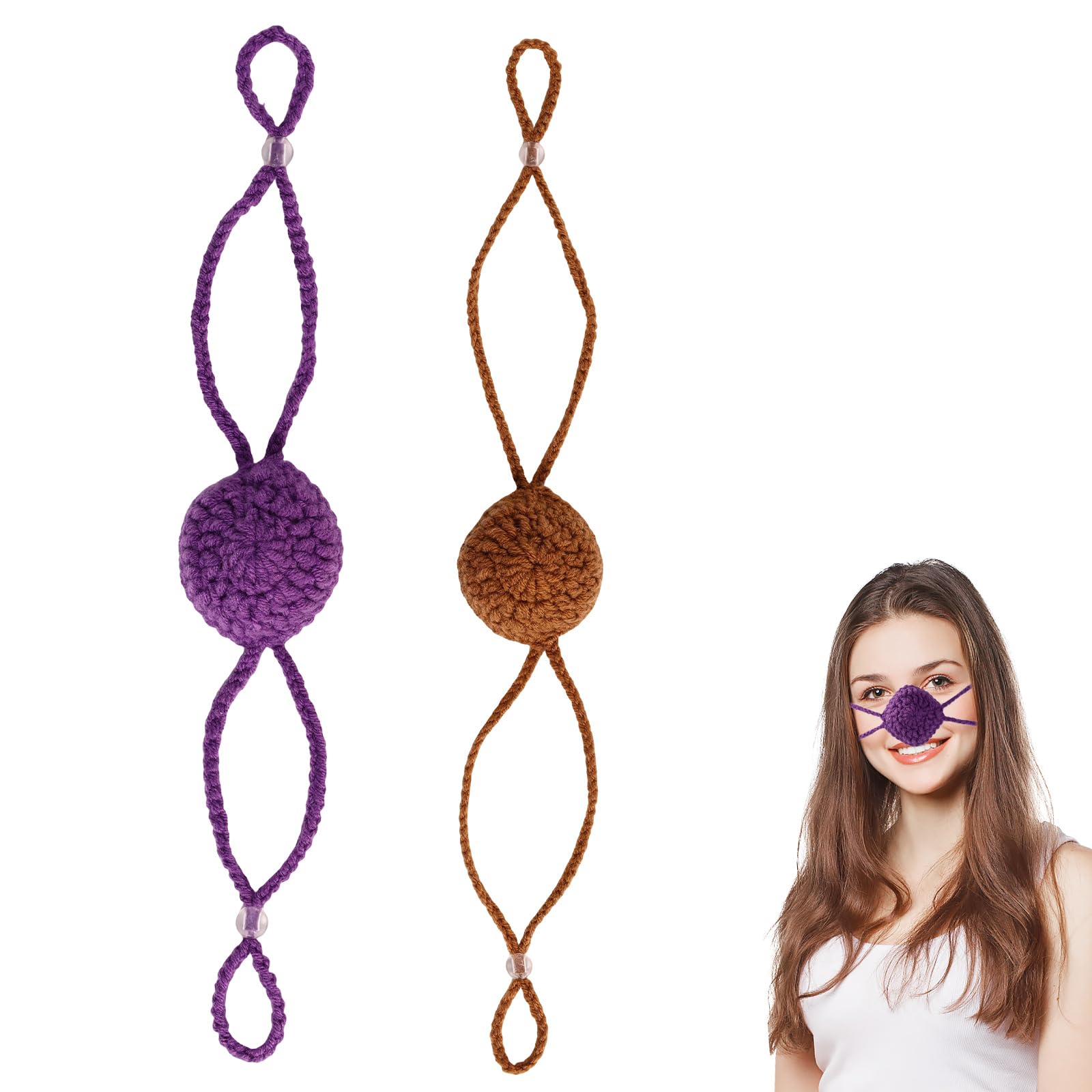 lasuroa 2pcs Winter Nose Warmers, Nose Crochet Warmer Windproof & Cozy Protector Cover for Cold Weather Ski & Activity Mitten Accessories for Women Men (Brown, Purple)
