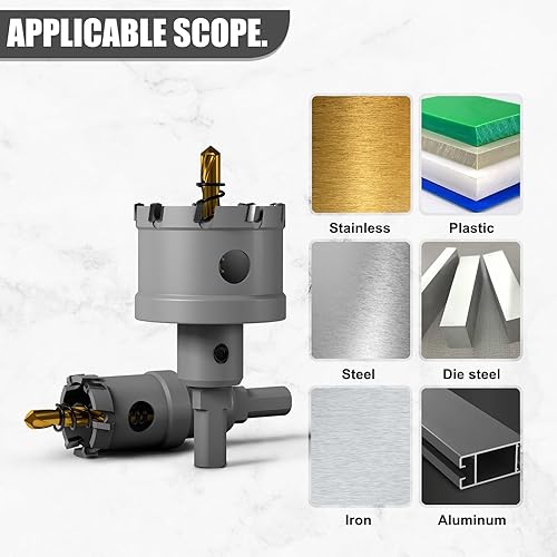 Miniatura 5 de Juego de brocas de sierra con punta de carburo de tungsteno de alta calidad con 2 brocas piloto chapadas en titanio, cortador resistente para metal,