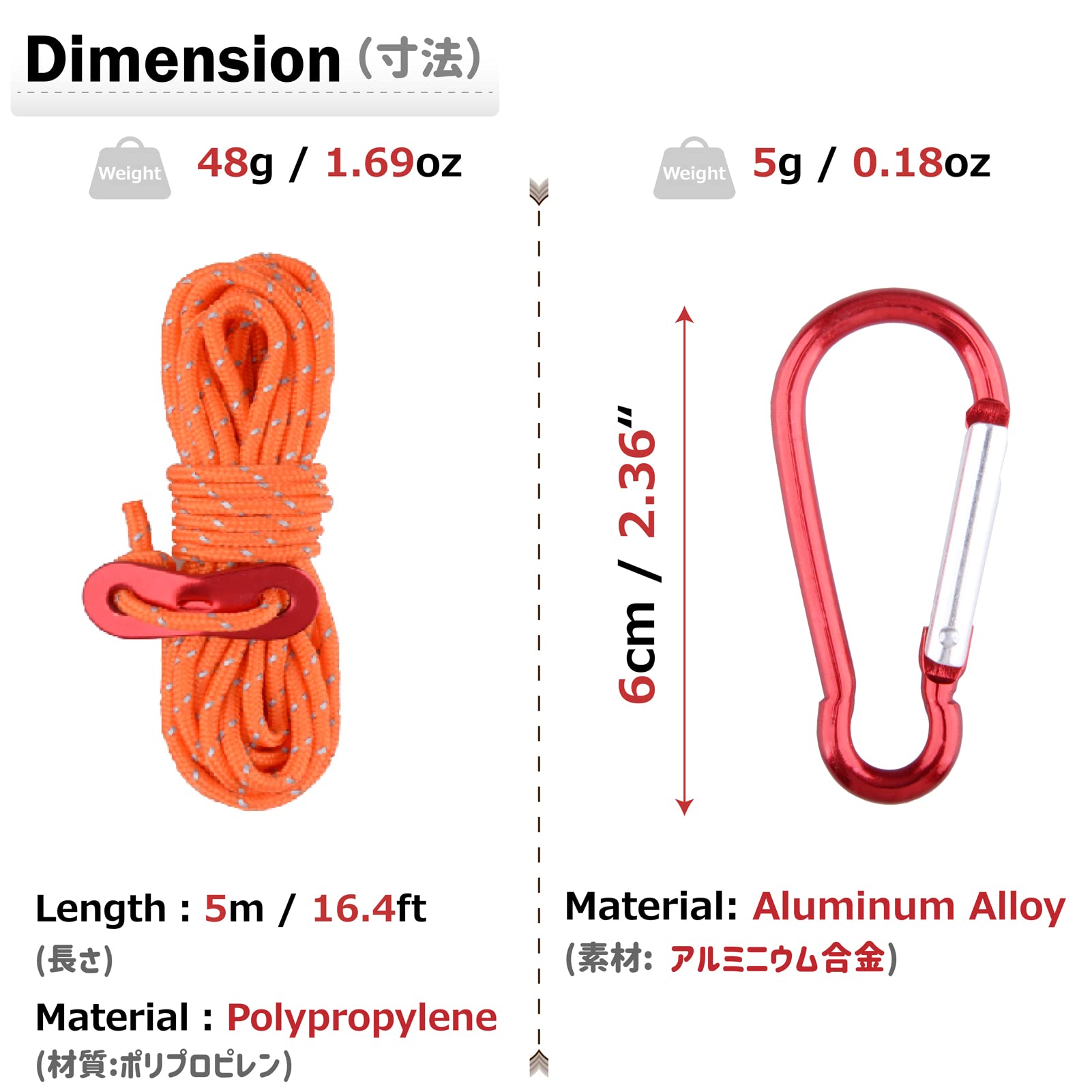 Azarxis Reflective Guy Lines Ropes with Aluminum Cord Adjuster Tensioner D Carabiner Tarp Clips for Camping Tent Tarp, Canopy Shelter, Hiking, Backpacking (4 Clips & 4 Cords - ?3mm & 4 Carabiners)