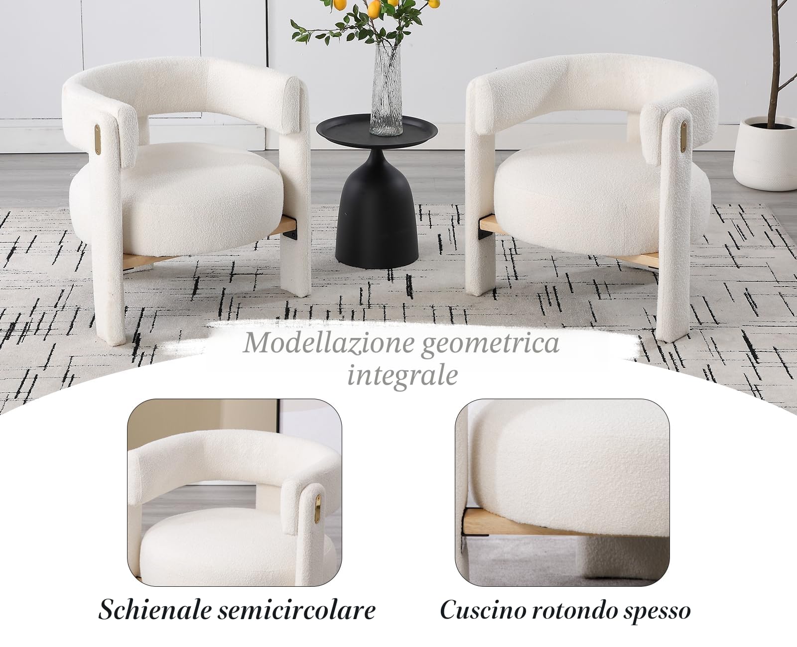 chairus Poltrona Salotto Poltrona Imbottita Sedia da Salotto in Pelliccia Sintetica Poltroncina Relax Moderno con Gambe in Legno per Camera da Letto/Soggiorno/Caffè, Bianco