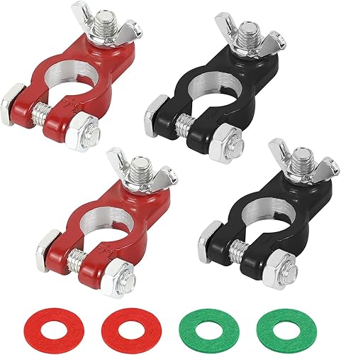Wuyaoyao 2 pares de terminales de batería de automóvil, terminal universal positivo y negativo de cable de batería con arandelas de fibra de