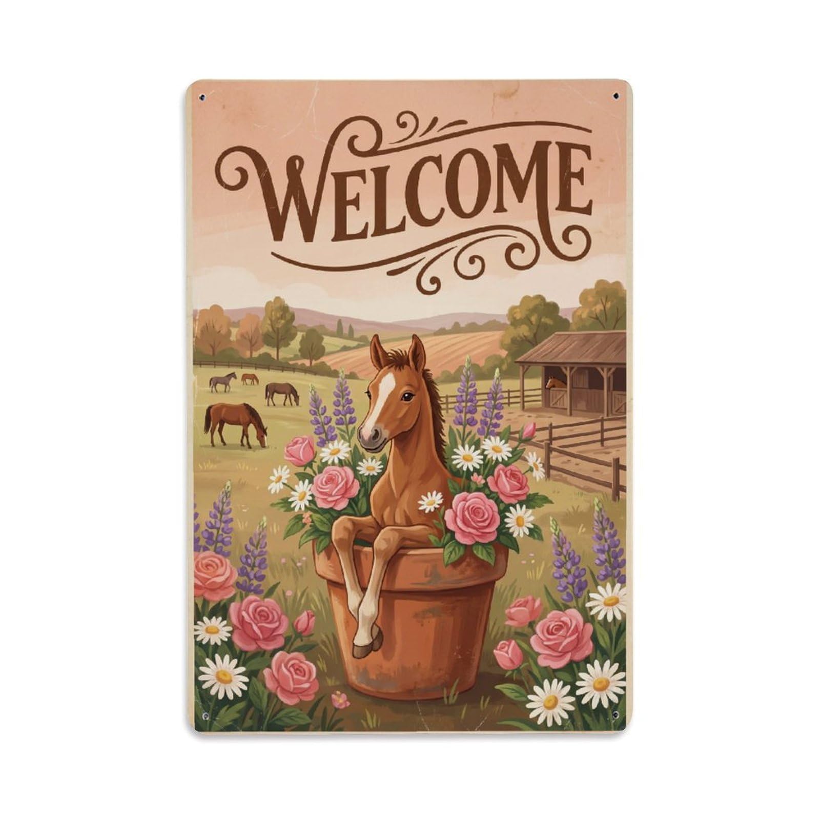 Cxhjca 8X12inch(20X30cm) Vintage Welcome Foal Backyard Bliss Metal Tin Sign