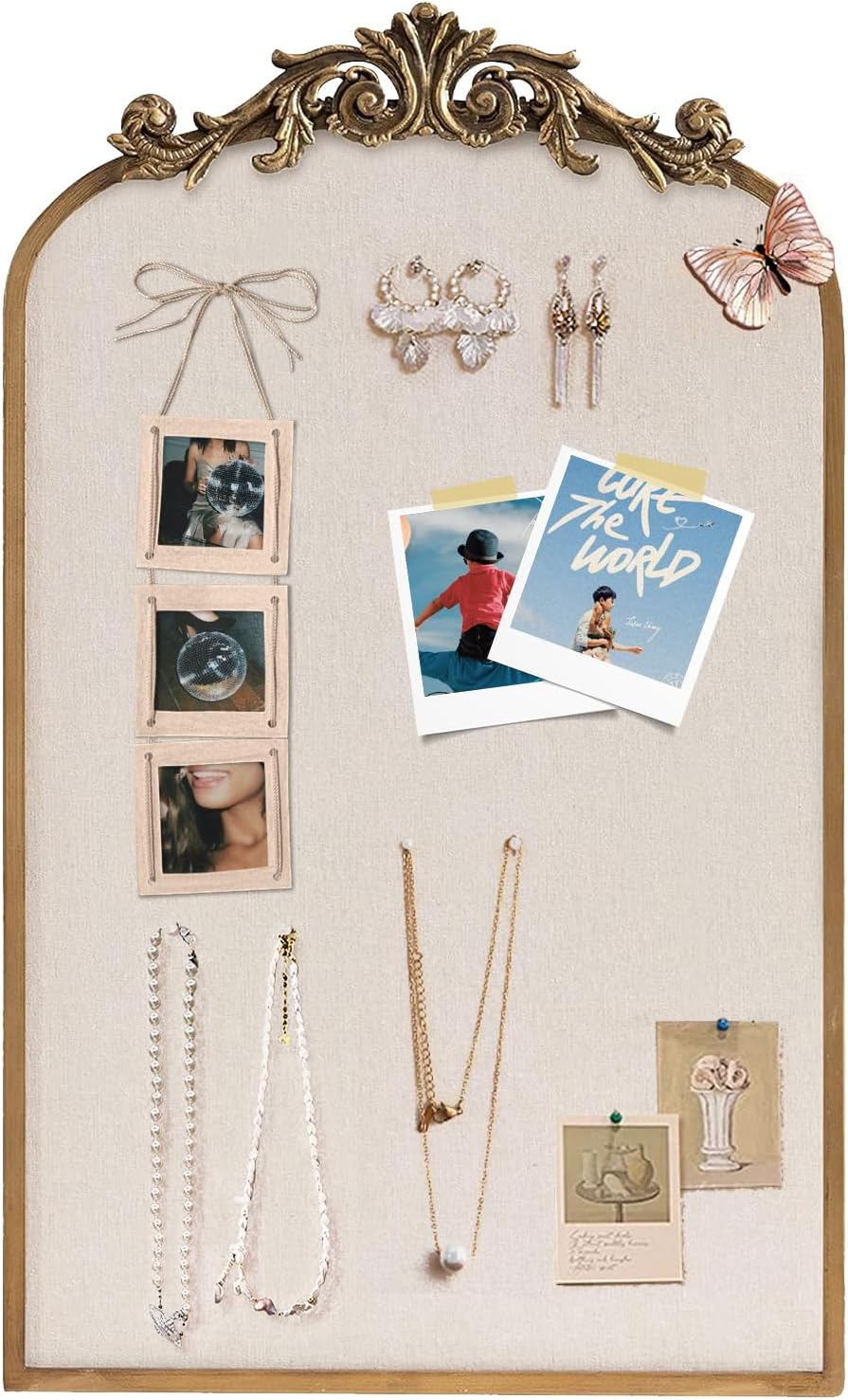 Linen Cork Bulletin Board, Large 19''x31'' Pin Board for Walls, Framed Vintage Hanging Picture Photo Board, Vision Board for Home Kitchen Office School Decorative