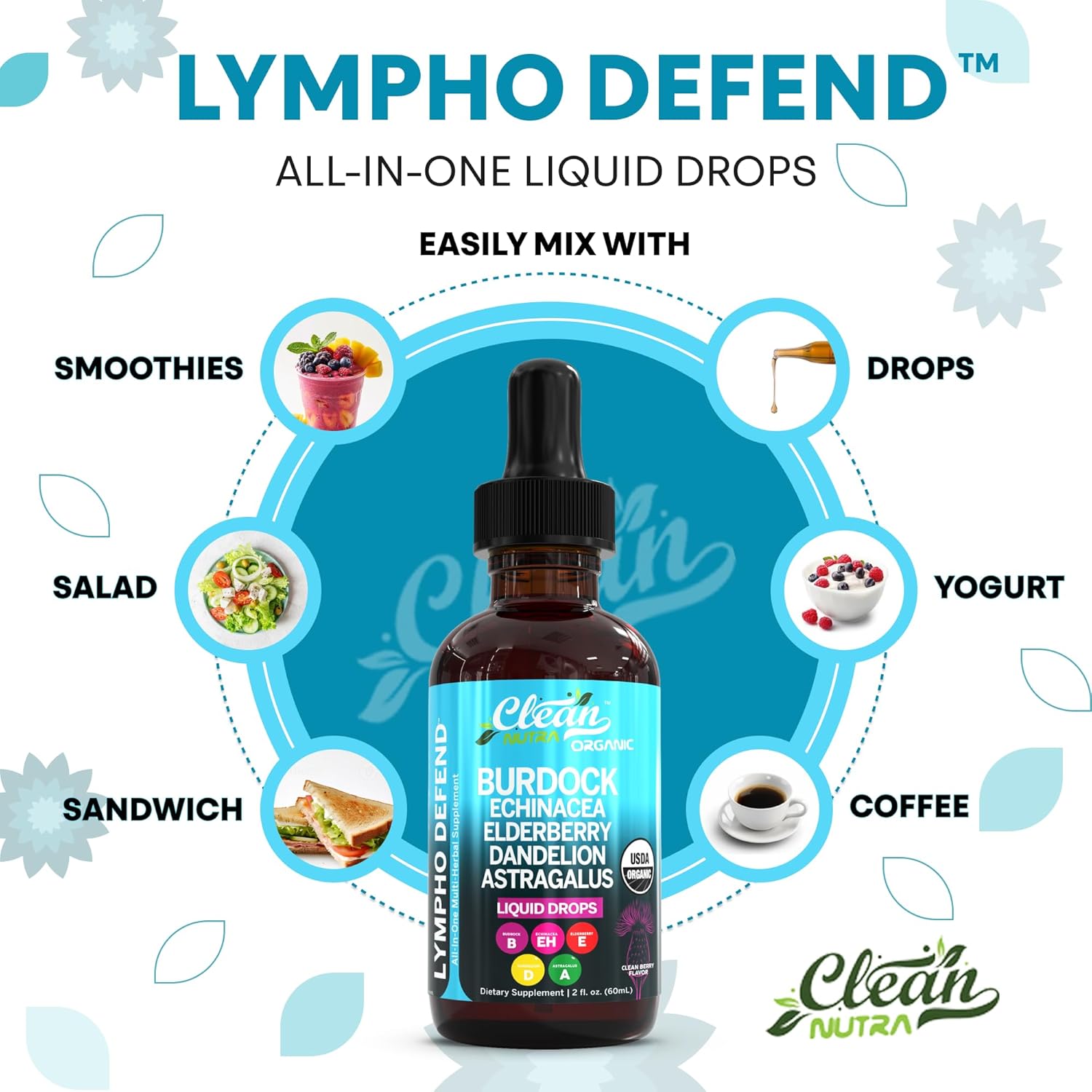 Organic Lymphatic Drainage Supplement | Lymphatic Support Drops | Burdock Root Echinacea Elderberry Dandelion Astragalus Milk Thistle Sea Moss Red Clover Cleanse Marigold Drop by Clean Nutra - Image 8