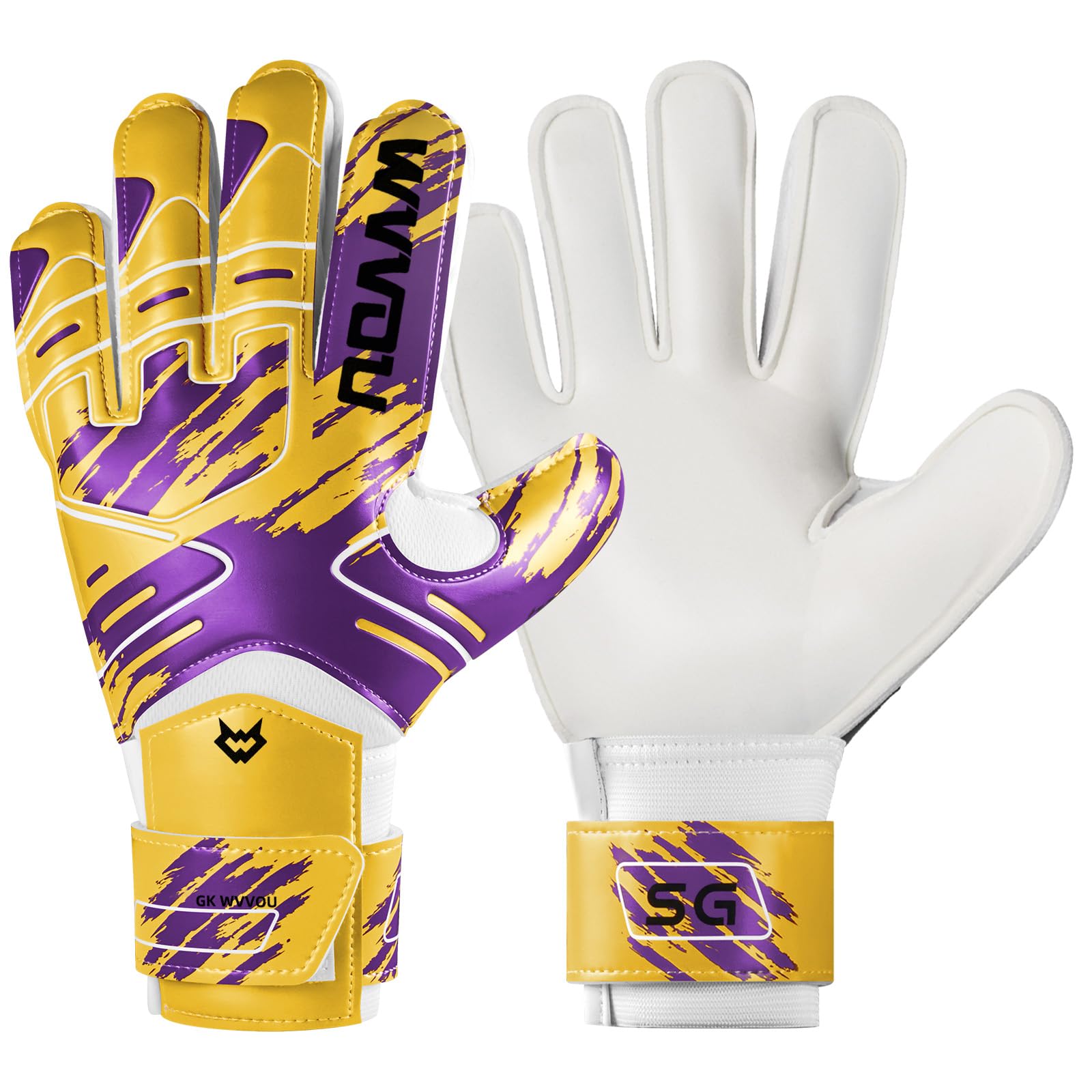 WVVOU Professional Goalkeeper Gloves Suitable for Adults Youth Kids, High Performance Football Goalie Gloves with Finger Protection and 4mm Latex Palm for Training and Matches (Laker, 9)