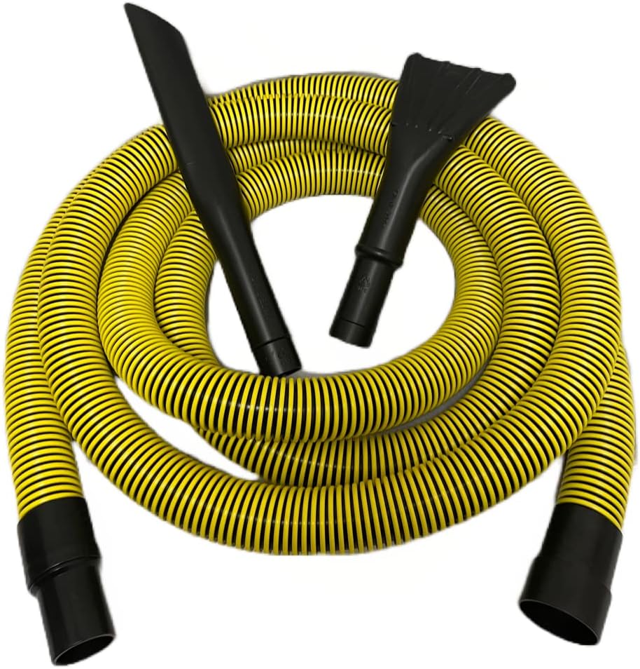 Wet/Dry Vacuum Hose Cleaning Kit, 15' Long Crushproof Hose Fits 2-1/4" Inside Diameter Inlet Port, Includes Professional Detailing Crevice Tool and Nozzle Attachments, Yellow