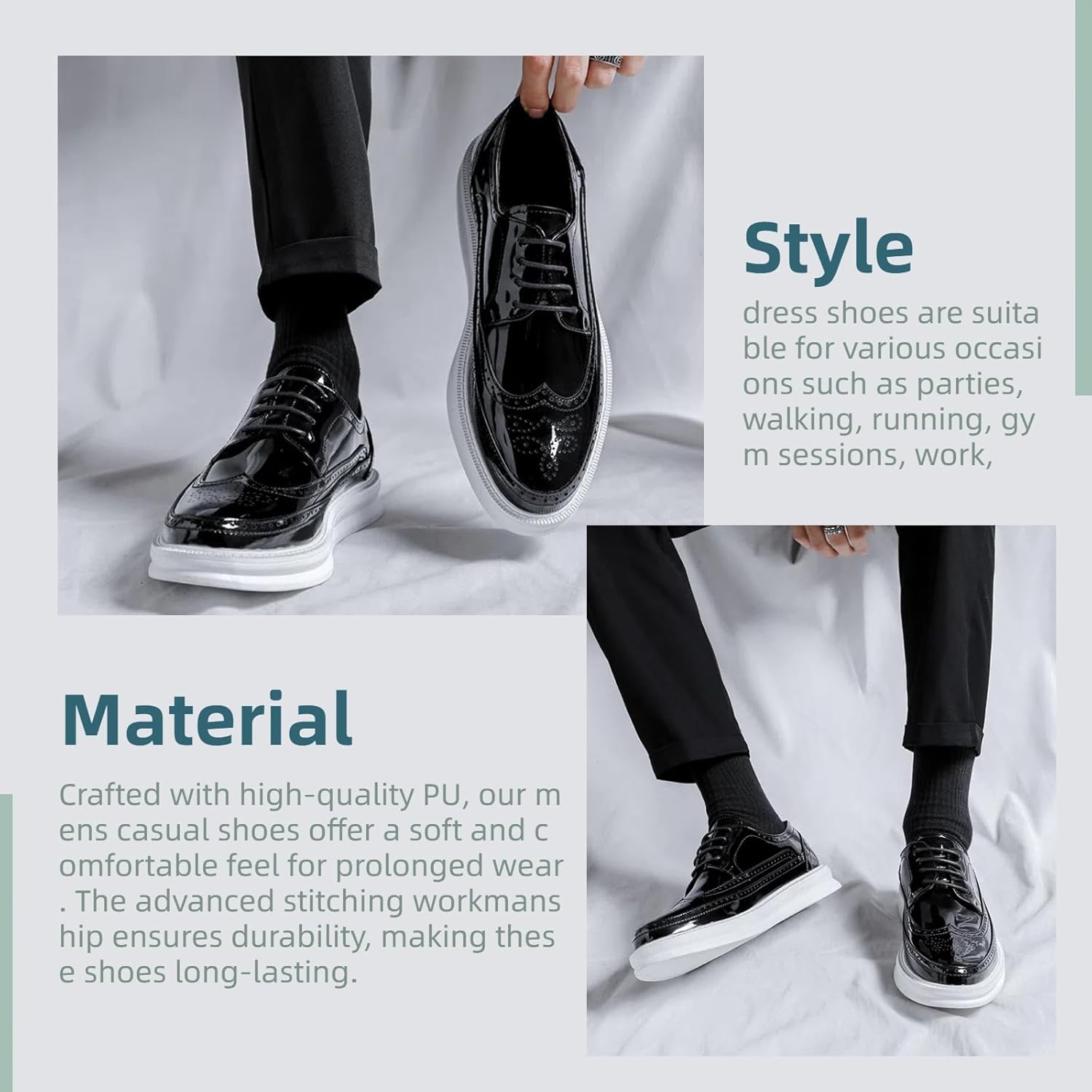 Men's Casual Wingtip Dress Sneakers Orthopedic Classic Leather Dress Shoes for Men Fashion Platform Wingtip Brogue Oxford for Men - Image 6