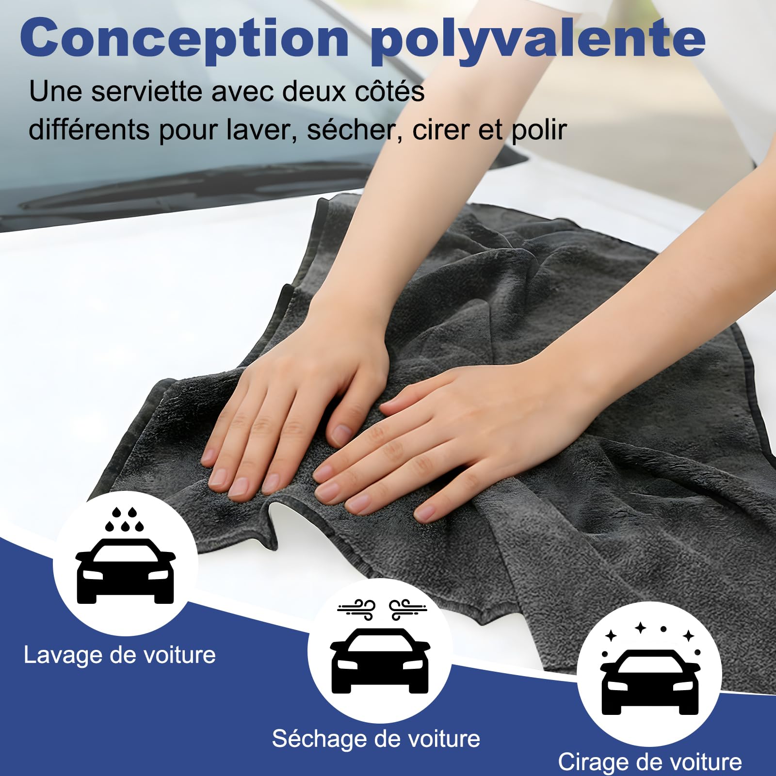 New Auto Chiffon de séchage XXL en microfibre, absorbant, non pelucheux, doux pour la peinture de voiture et de moto, 90 x 60 cm, 1800 g/m²
