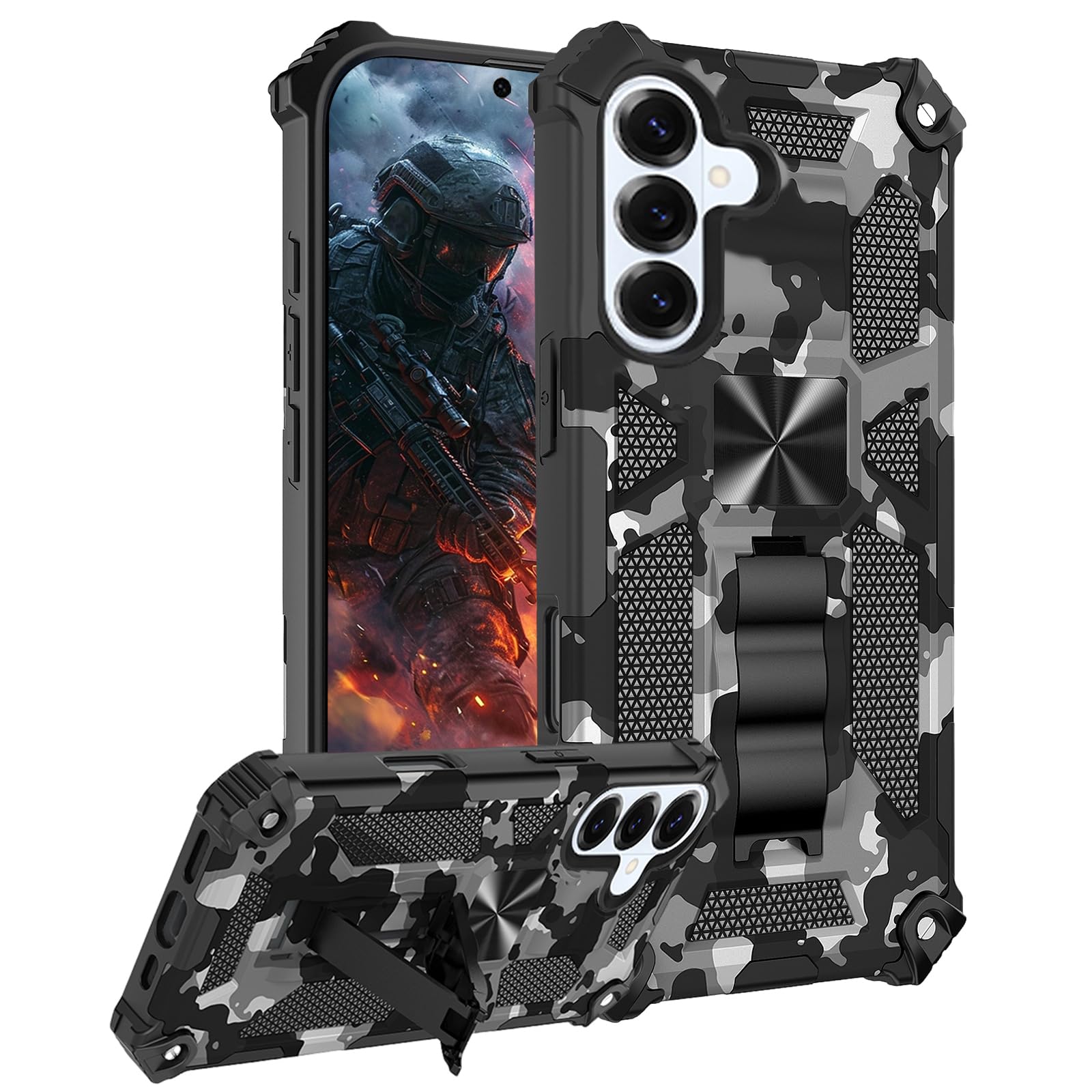 CCSmall Camouflage Case for Samsung Galaxy S26 Plus, Military Grade Shockproof Protective Cover with Folding Kickstand for Men Rugged Outdoor Phone Case for Samsung S26+ Camo Black Black Galaxy S26 Plus