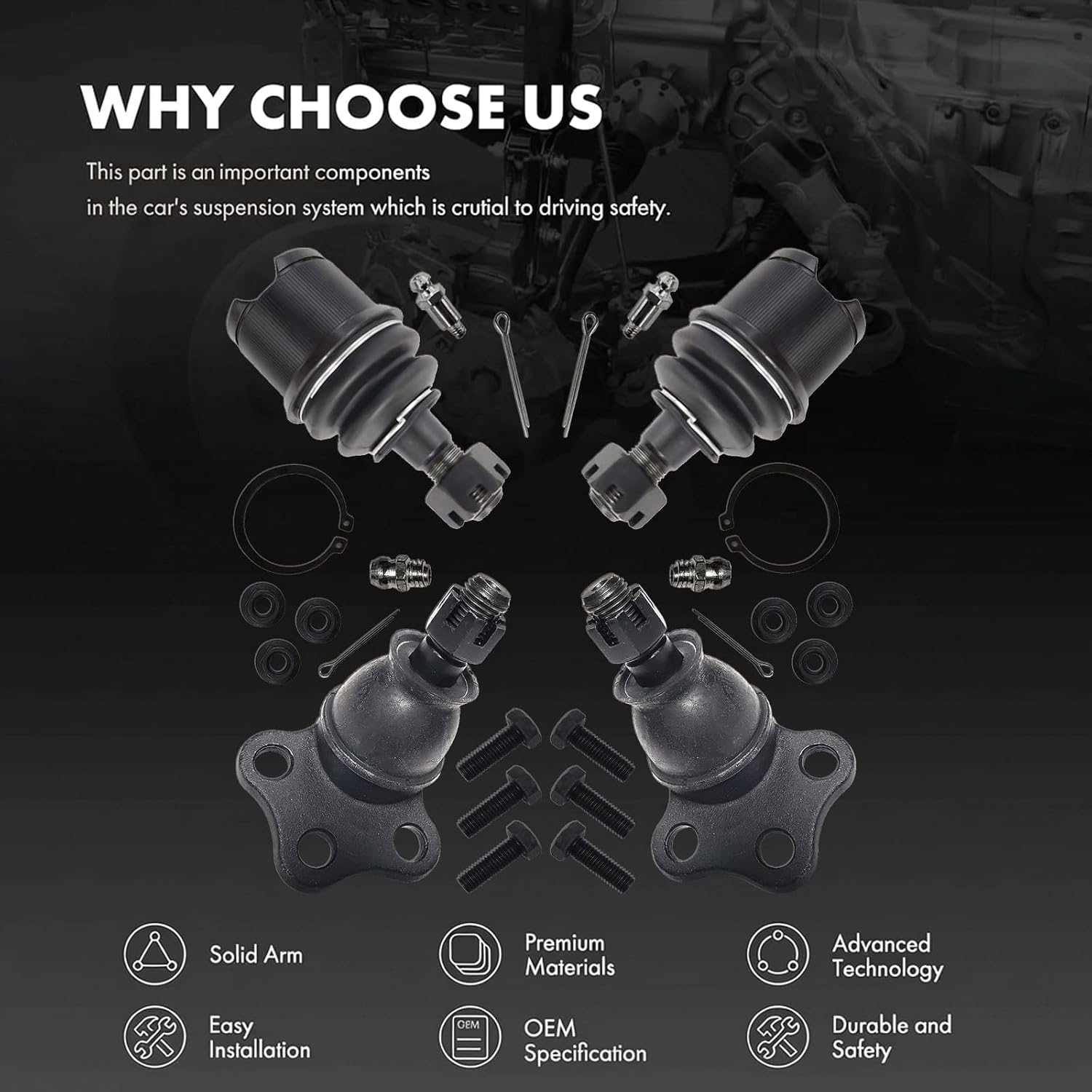 Front Ball Joint Upper and Lower Kit K7392 K7395 for Dodge Dakota 2000-2004, for Dodge Durango 2000-2003 RWD Suspension Kit 4PCS