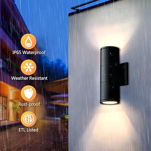 Miniatura 3 de wowlite Lámpara de pared al aire libre, iluminación exterior, diseño de cilindro de montaje en pared impermeable negro mate, accesorio de luz para