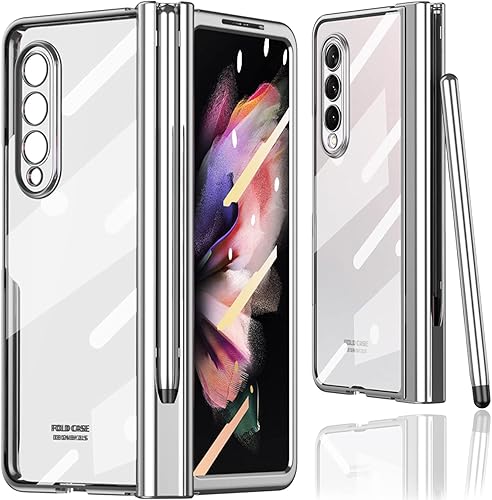 Miimall Funda para Samsung Galaxy Z Fold 3 con bolígrafo, Z Fold 3 funda con S Pen con soporte para bolígrafo + pantalla de vidrio templado +