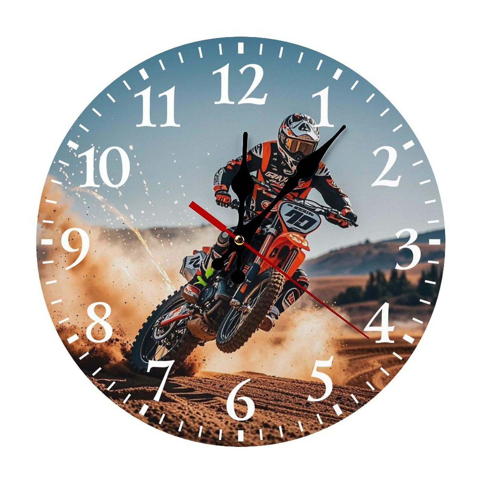 Horloge murale sport moto 30 cm ronde et blanche à chiffres arabes