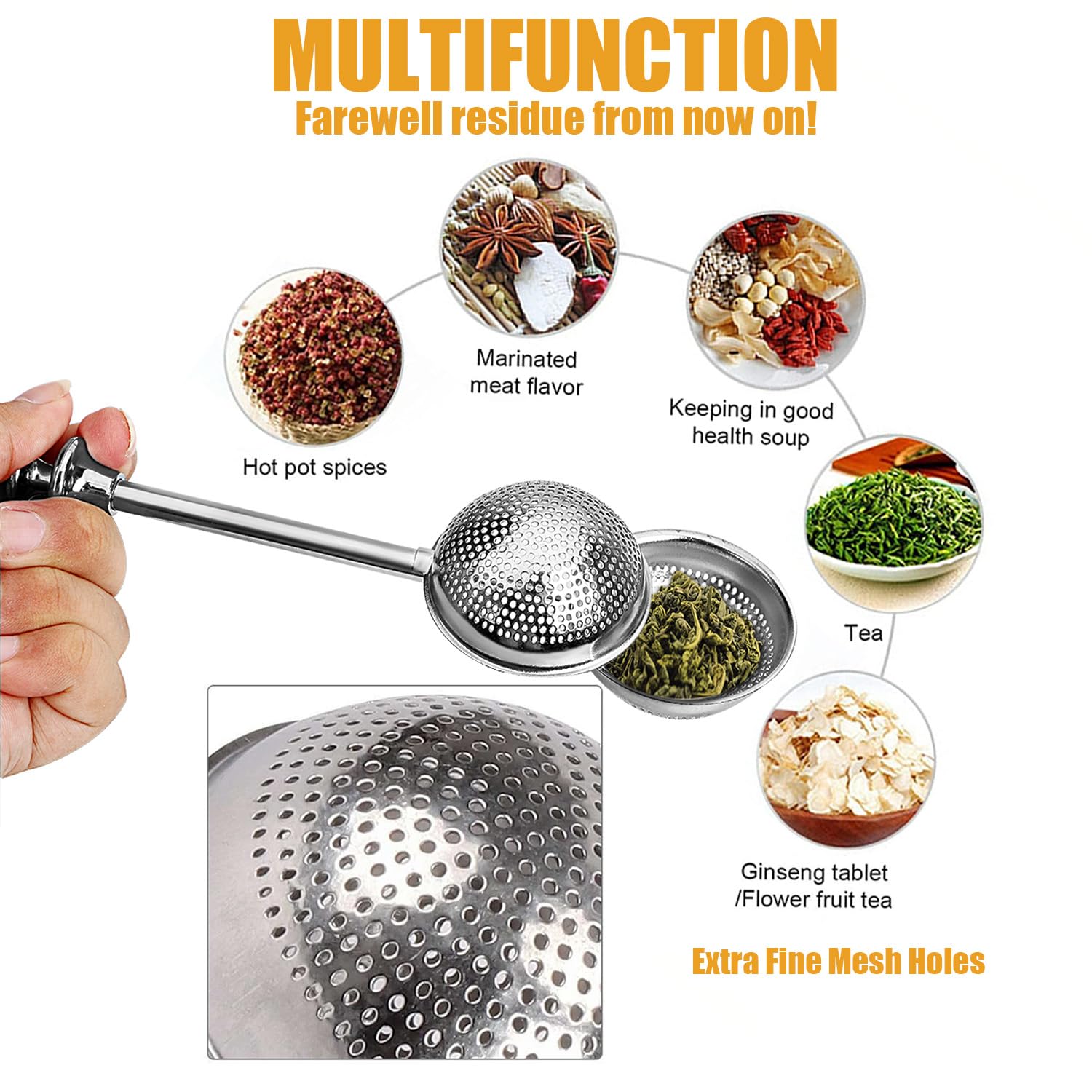Paquete de 2 bolas de té, infusor de té para té de hojas sueltas, coladores de té para té suelto, colador de té de acero inoxidable, té de hojas sueltas, fácil de limpiar, colador de malla fina