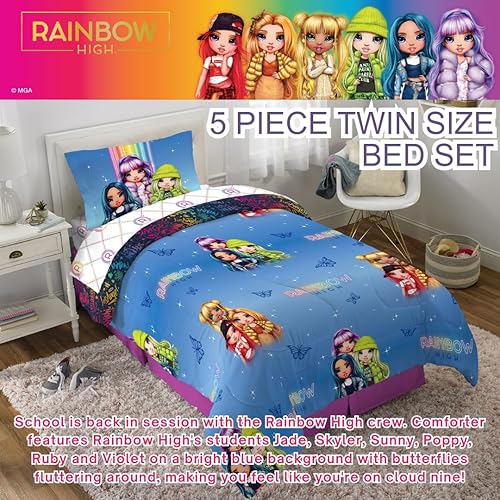 Miniatura 2 de Franco Rainbow High - Juego de edredón y sábanas súper suaves de 5 piezas para niños, con funda, tamaño individual, (producto 100% con licencia