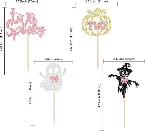 Miniatura 2 de Gyufise 24 piezas de Halloween dos decoraciones espeluznantes para cupcakes con purpurina rosa, fantasma, calabaza, cupcakes, decoraciones