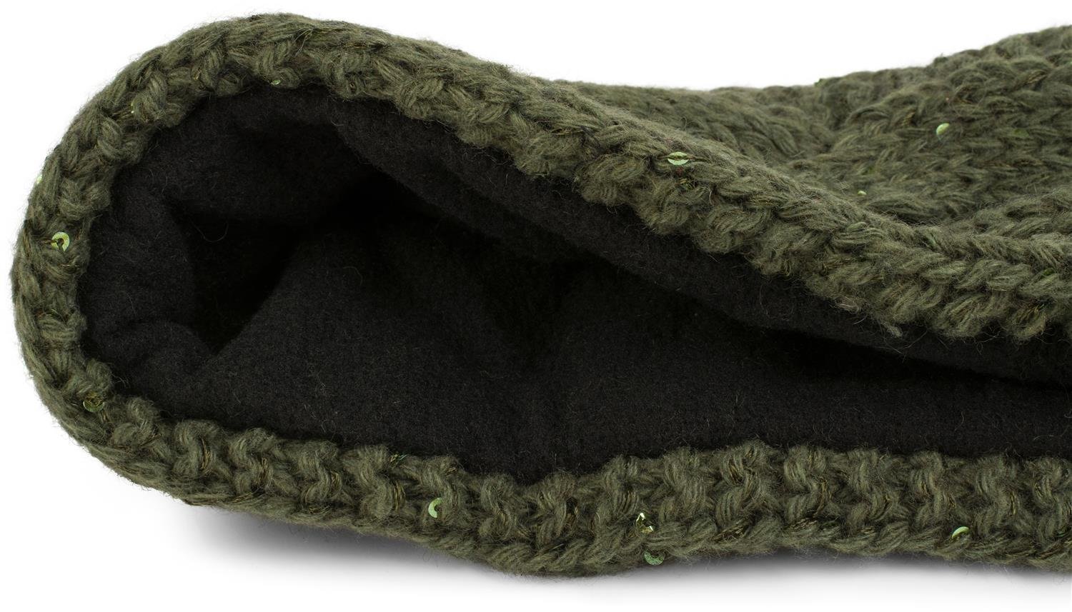 styleBREAKER Women Browband coarse knit with plait pattern and sequins, warm fleece lining, hair band, headband 04026002, color:Olive - Image 2