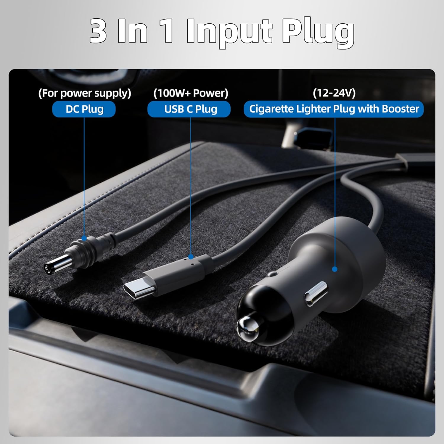 Starlink Mini 3 in 1 Power Cable 32.8FT with Booster, 100W+ USB C 12-24V Cigarette Lighter Plug and DC Power Cable Cord for Starlink Mini, Steady 18V Output Plug and Play 10M