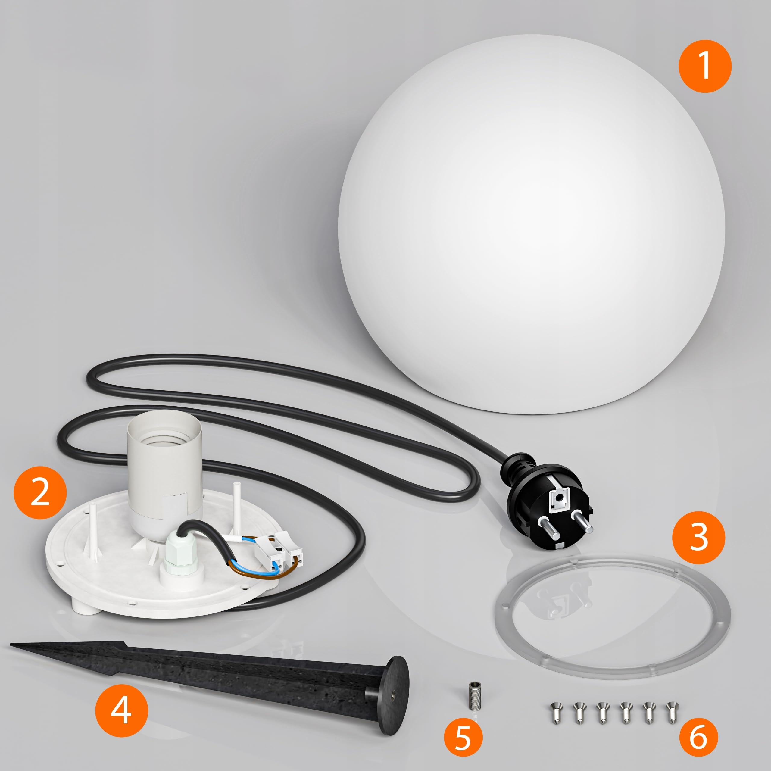 Kugelleuchte für Garten IP65-50 cm Kugel Außenleuchte Optik - E27 230V - winterfest - Erdspieße, austauschbare Lichtquelle, Weg- und Gartenbeleuchtung (Ø 50 cm)