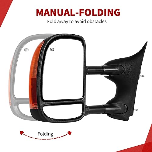 Miniatura 9 de YITAMOTOR Espejos de remolque compatibles con Ford F250 F350 F450 F550 Super Duty 1999-2016, Ford Excursion 2001-2005, juego de pares ajustables