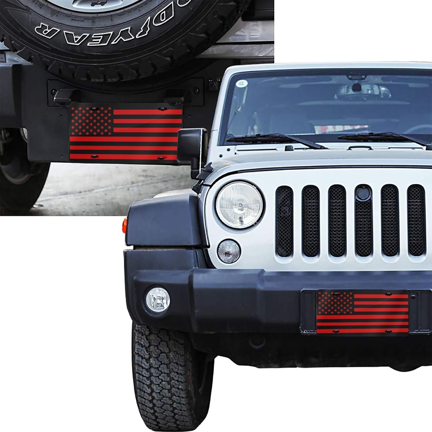 Black Red American Flag Aluminum License Plate 6 x 12 Inch Metal Car Front License Plate Cover Car Decor Accessory Novelty Vanity Decoration Tag with 4 Holes Gift for Men Women