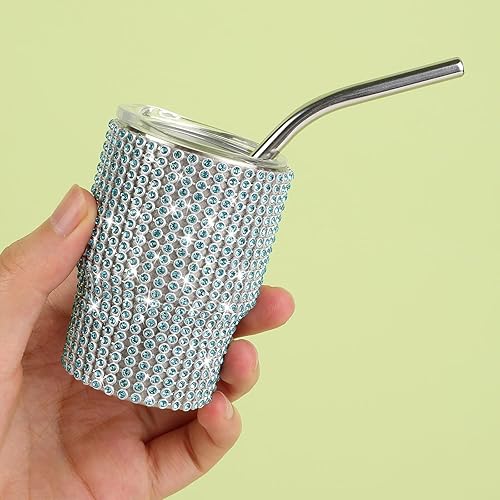 Miniatura 4 de Bling Mini vaso de chupito, vaso de chupito de 3 onzas, vaso de chupito de diamante con pajilla, vaso de chupito pequeño con purpurina para servir