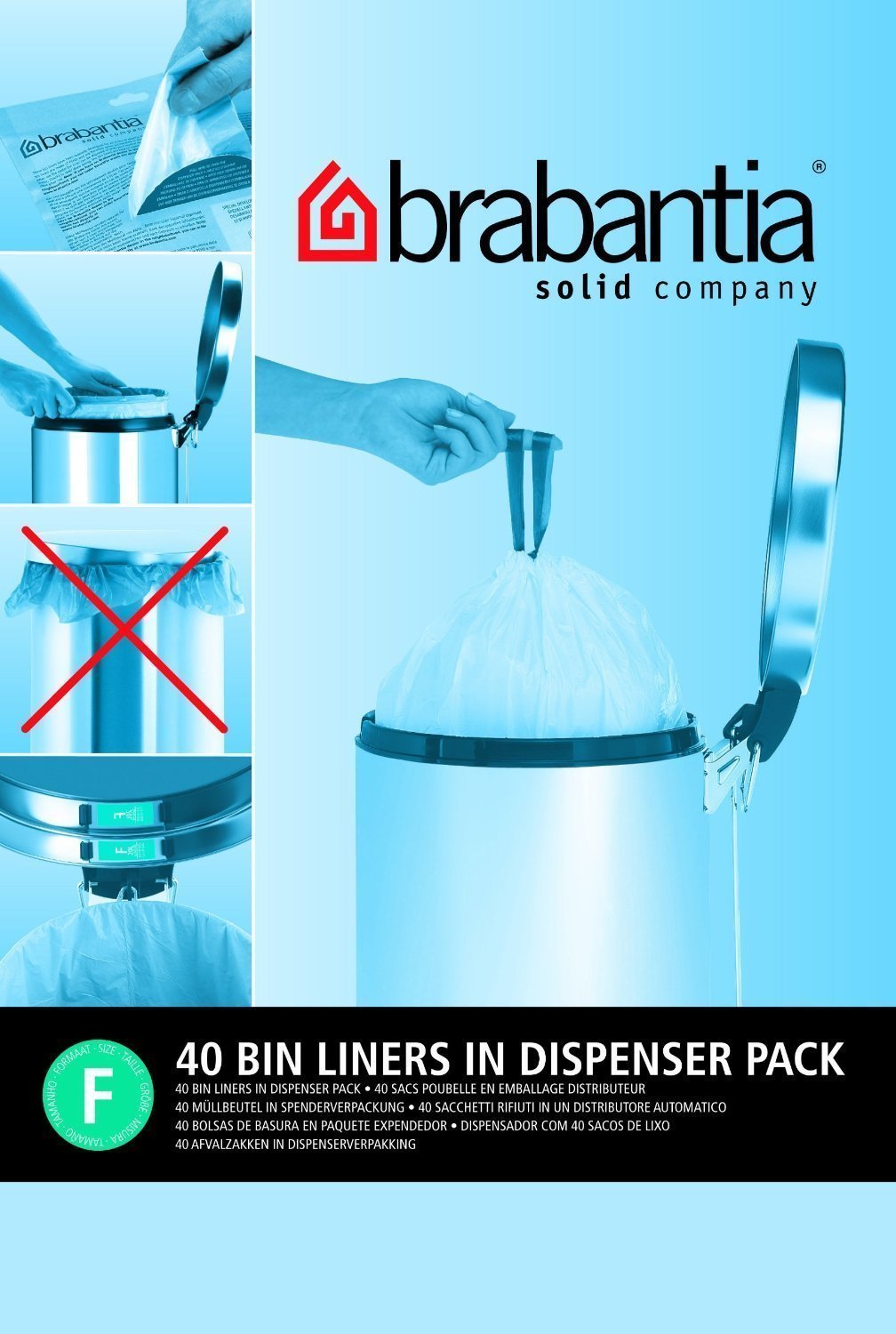 Brabantia Bin Liner F, 20 Litre Slim - 100 Bags