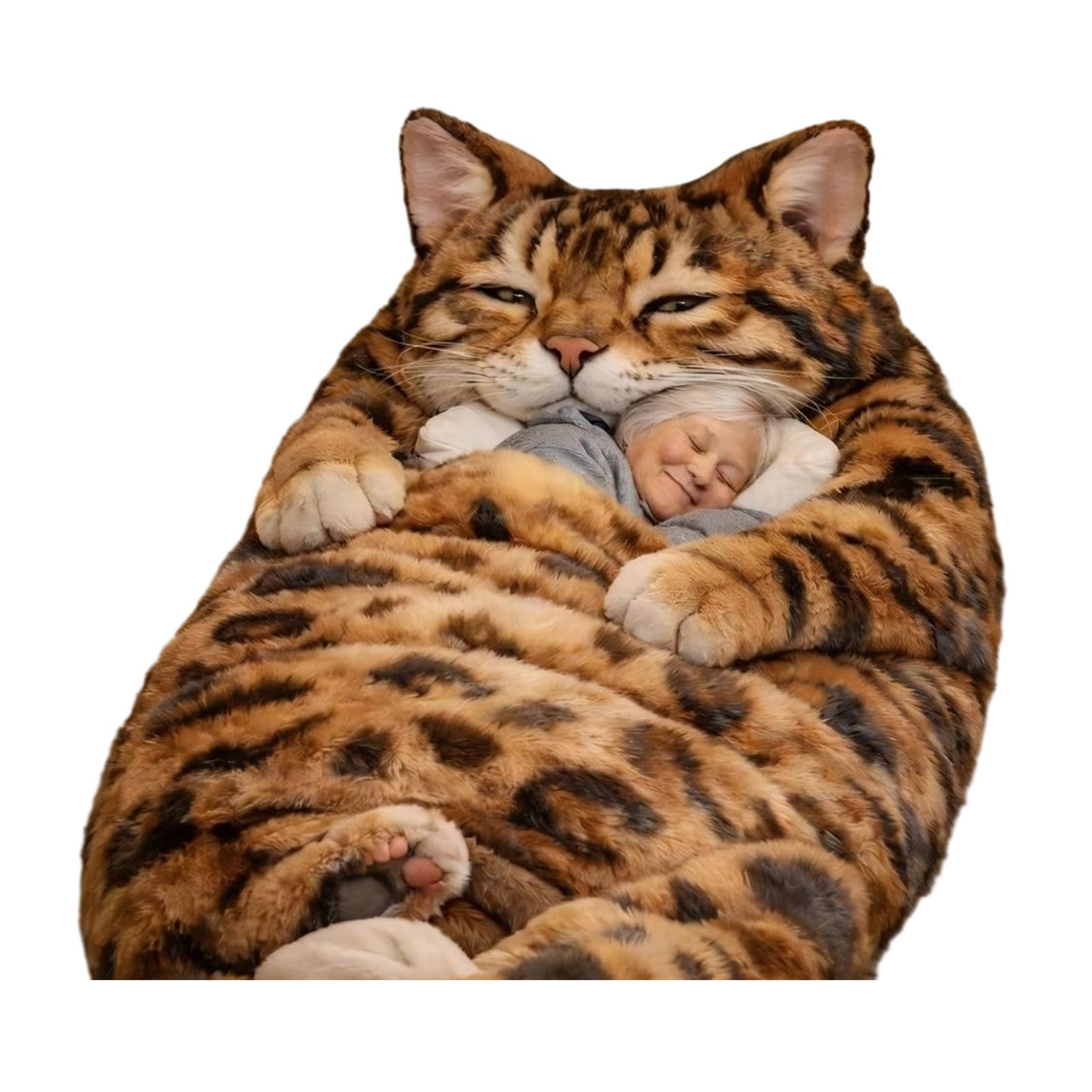 Plush Cat Sleeping Bag for Adults, Envelope Blanket for Camping & Lounging