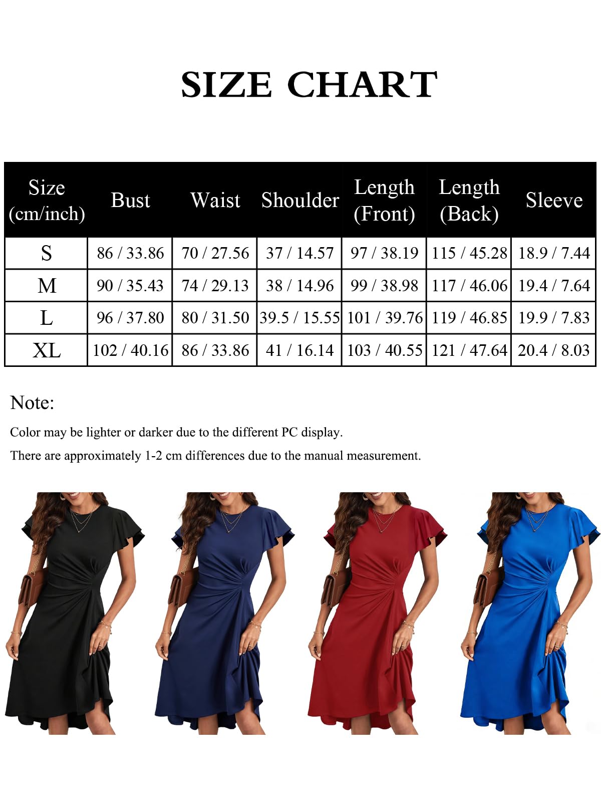Midi Robe Femme Manches Courtes Robes de Cocktail Chic et Elegant Robe Couleur Unie A-Line Robe pour Casual Party Soirée Mariage
