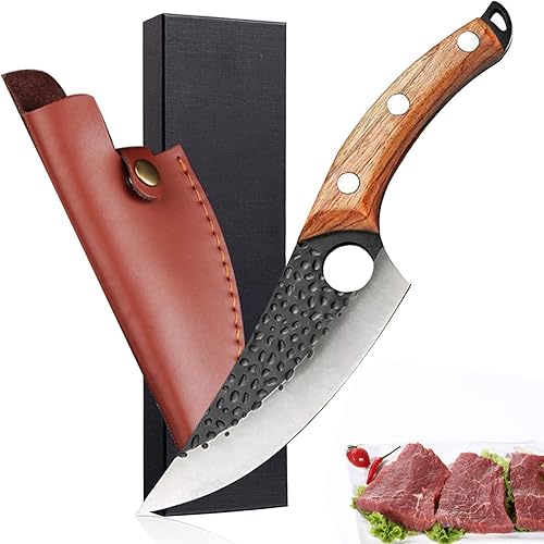 haoyehome Cuchillo deshuesador para cortar carne, cuchillo de carnicero, cuchillo de carnicero, cuchillo de caza, cuchillos de filete de acero de