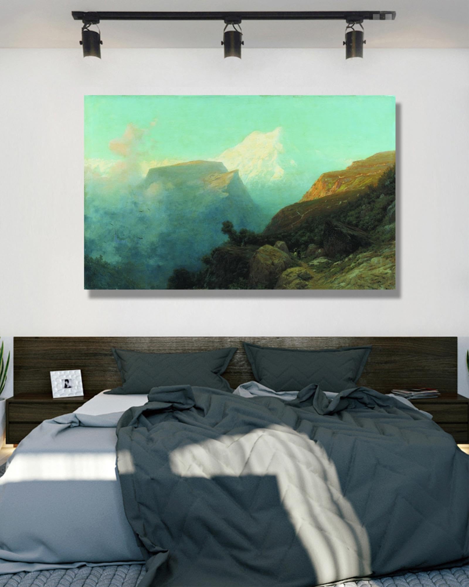 NHLDZYH Obraz Lew Lagorio. Obraz na płótnie pejzaż morski. Malarstwo pejzażowe Reprodukcje Plakat do dekoracji wnętrz. (Mgła w górach). 50x75cm Ramka wewnętrzna