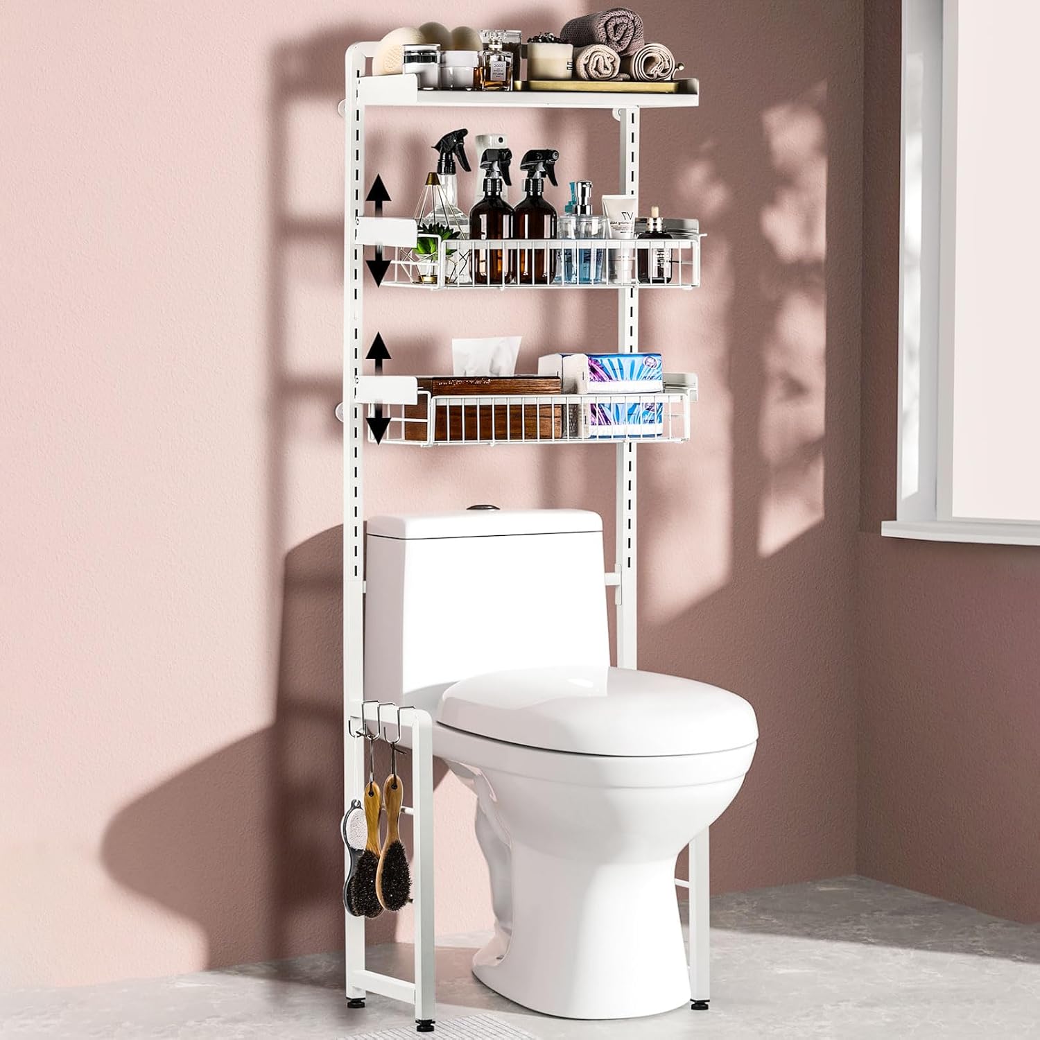 Amazon.com: Adjustable Over The Toilet Storage 3-Tier Bathroom ...