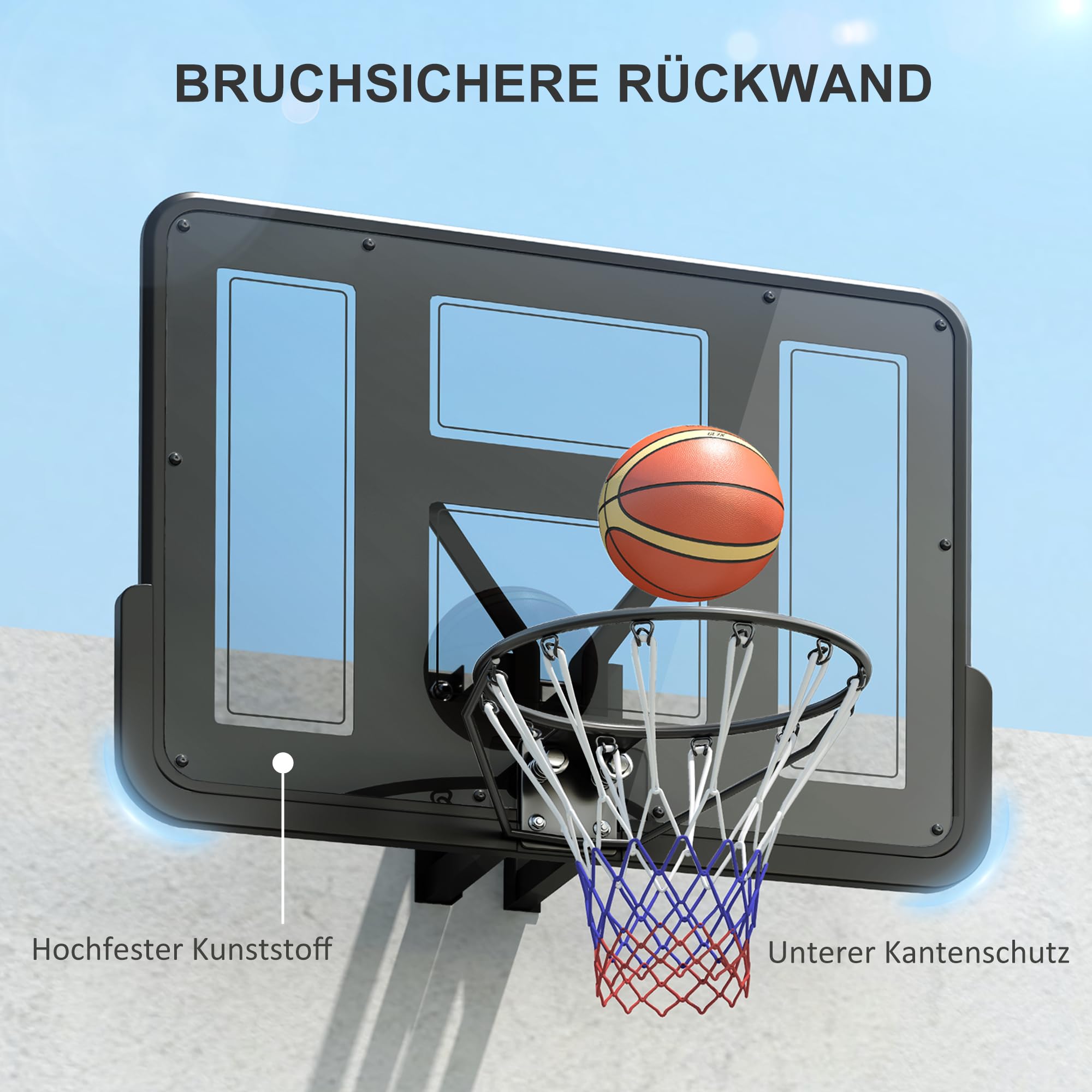 SPORTNOW canestro con tabellone per esterni e interni, tabellone da basket con canestro in acciaio Ø45 cm e rete, montaggio a parete, tabellone da basket per adulti, 110 x 80 x 75 cm, nero