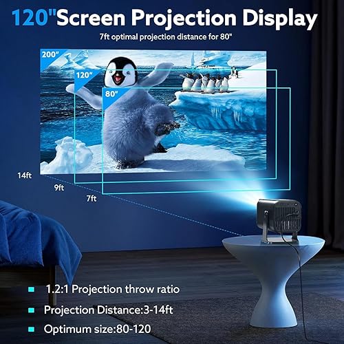Miniatura 3 de Mini proyector con Wifi y Bluetooth, soporte 4K 1080P Proyector portátil giratorio de 180 Proyector de película de pantalla de 120 pulgadas Auto