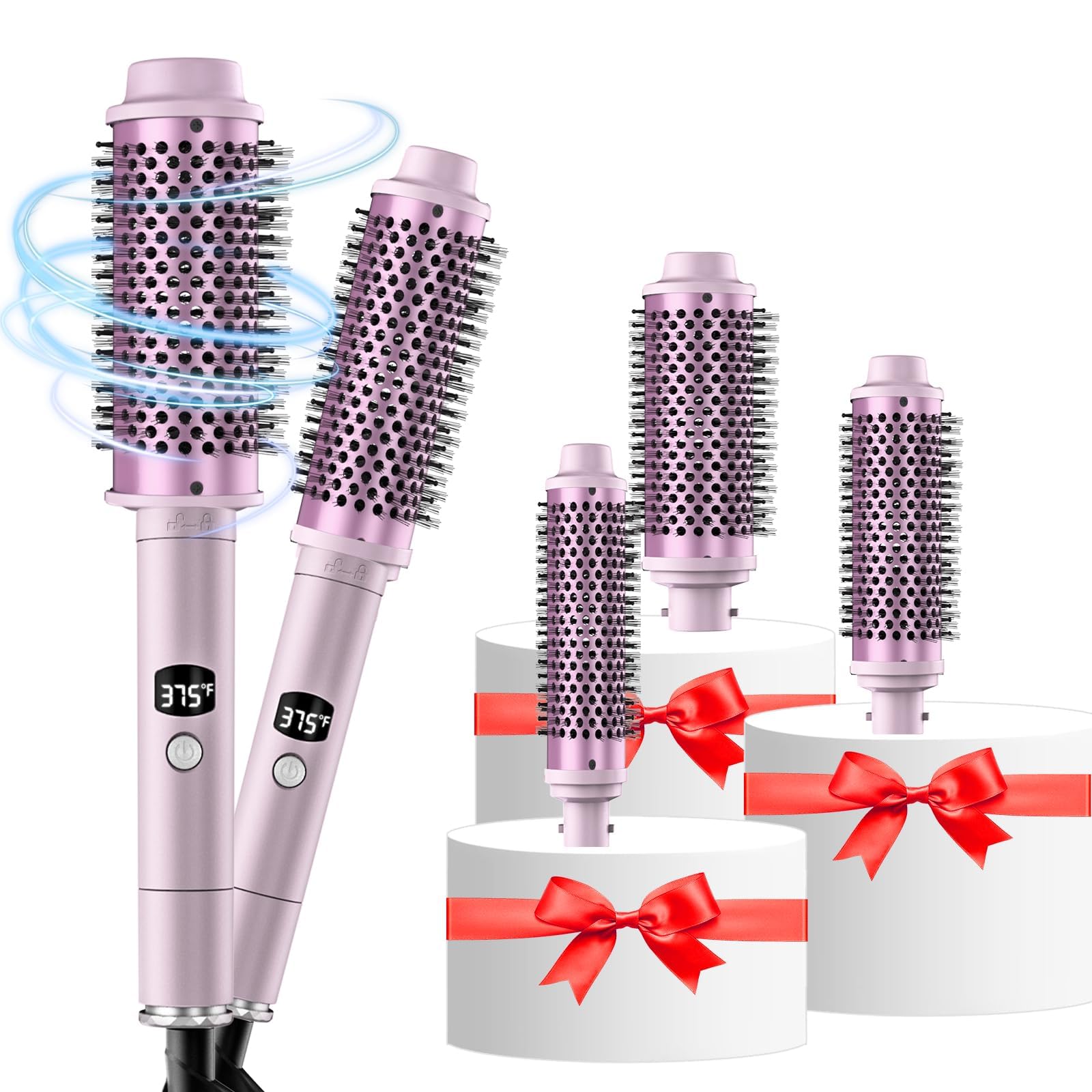 Thermal Brush, 3 in 1 LCD Display Heated Round Brush, Up to 375°F Upgrade Curling Brush Thermal Round Brush, Detachable Curling Iron with 5 Temps Settings, 1.25/1.5/1.75 Inch Hair Styling Tools Set