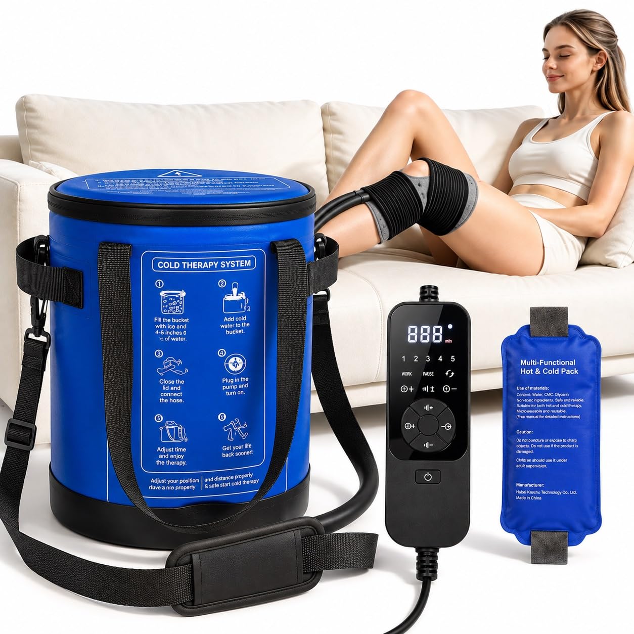 Máquina de terapia de frío para rodilla después de la cirugía, máquina de hielo portátil con bomba silenciosa y temporizador ajustable, sistema de terapia de hielo para recuperación de reemplazo de